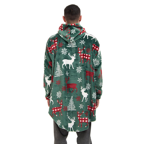 Snuggs Blanket Hoodie Green Deer Christmas
